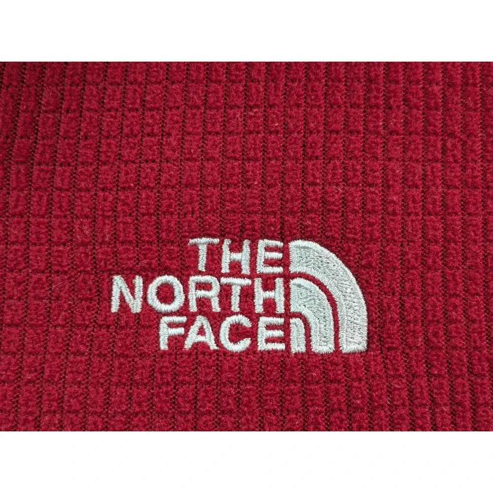 The North Face Mens XL Red Grid Fleece Quarter Zip Pullover Sweater Burgundy